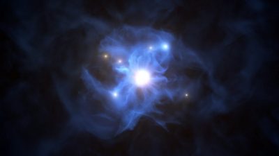 Un telescopio de ESO detecta galaxias atrapadas en la red de un agujero negro supermasivo